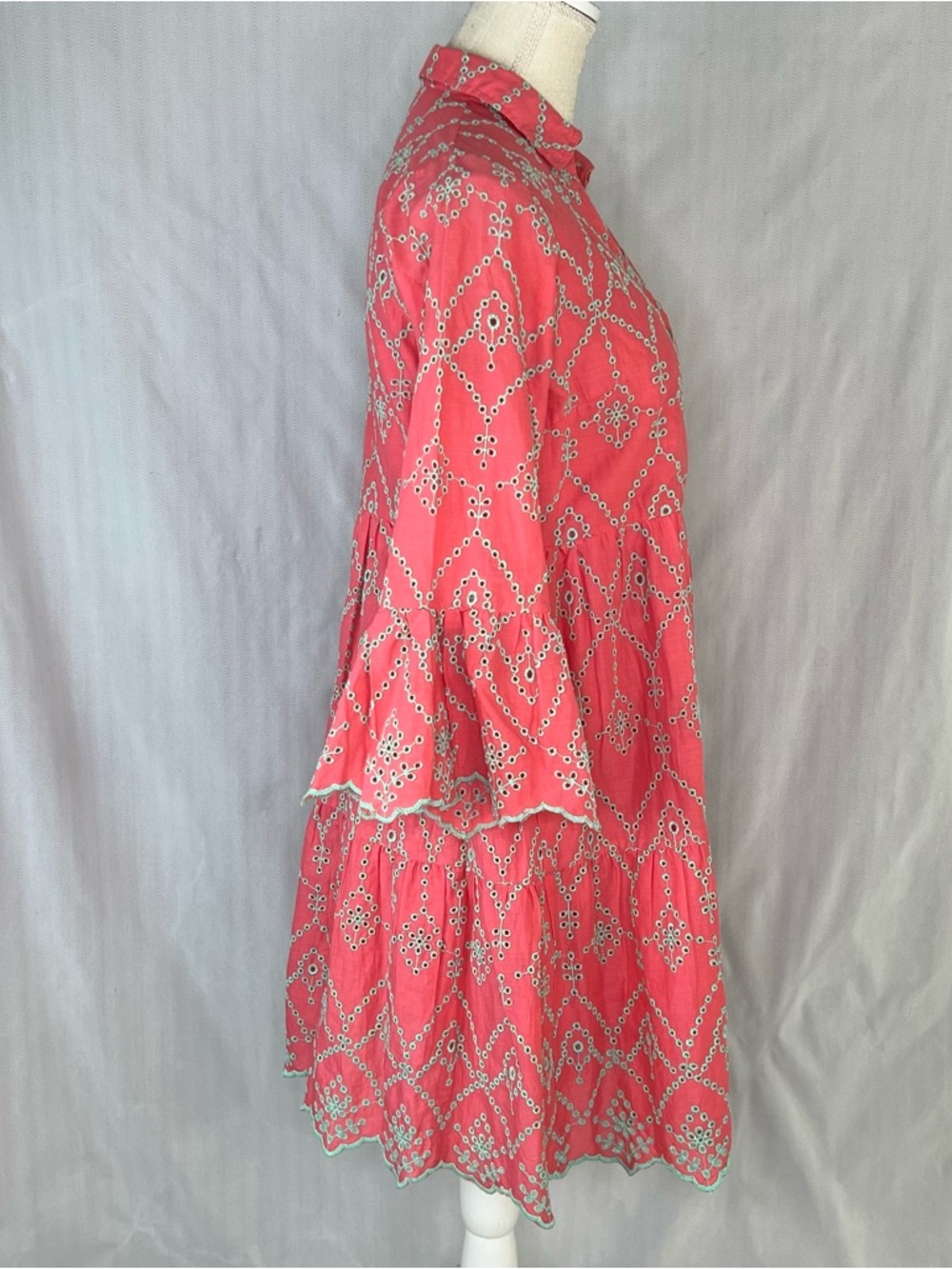 Modaposa Cadenza Dress 100% Cotton Embroidered Eyelet Pink W/Green Accents S ๐ - Picture 5 of 11